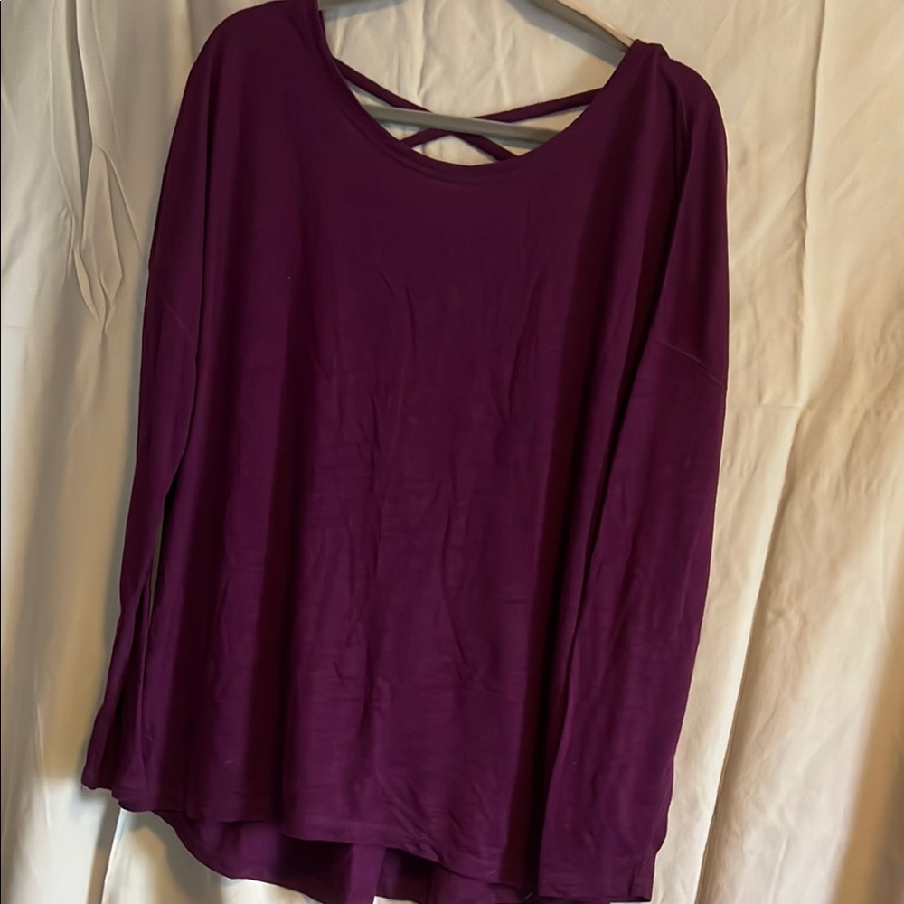 Xersion Deep Purple Long Sleeve Top with Crisscross Back